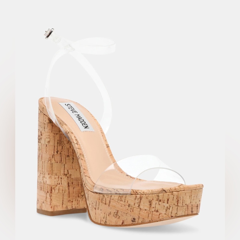 STEVE MADDEN LESSA CLEAR PLATFORM HEELS